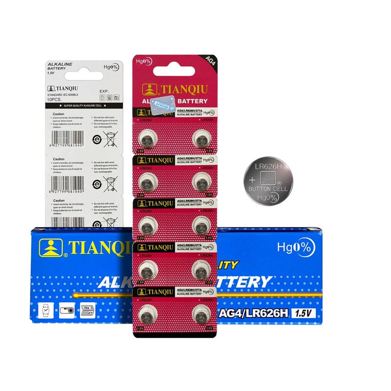 Tianqiu AG4/ LR626H/ 377A Hg0% 1.5V Alkaline Batteries - 200 Pieces