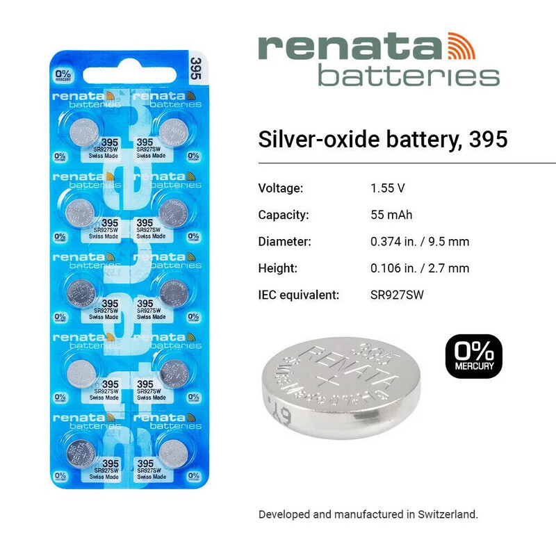 Renata SR927SW (395) Swiss Made Silver Oxide 1.55V (renata) 0% Mercury Batteries - 50 Pieces