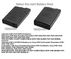 PSP-110 1000/1002/1003/1004 FAT (3.6V) 1800mAh Replacement Battery For Playstation Portable