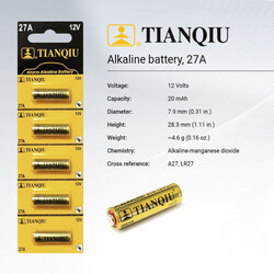 Tianqiu 27A Alkaline 12V Batteries - 5 Pieces