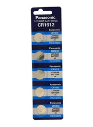 Panasonic CR1612 3V Lithium Indonesia Batteries, 5 Pieces, Silver