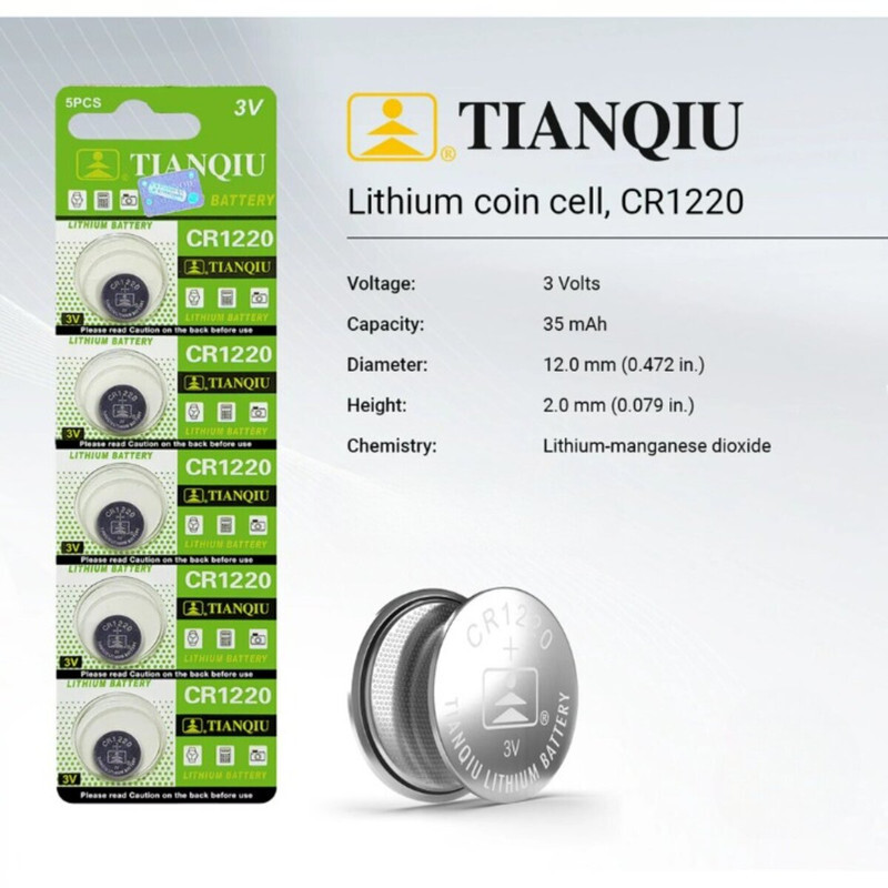 Tianqiu CR1220 Lithium 3V Batteries - 20 Pieces