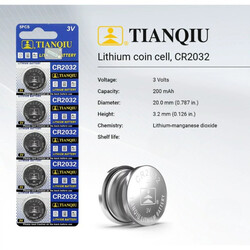 Tianqiu CR2032 Lithium 3V Batteries - 5 Pieces
