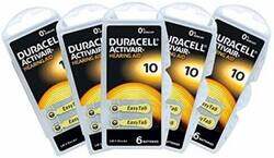 Duracell Activair Size 10 Hearing Aid 1.45V Zinc Air 0% Mercury Batteries, 30 Pieces, Yellow