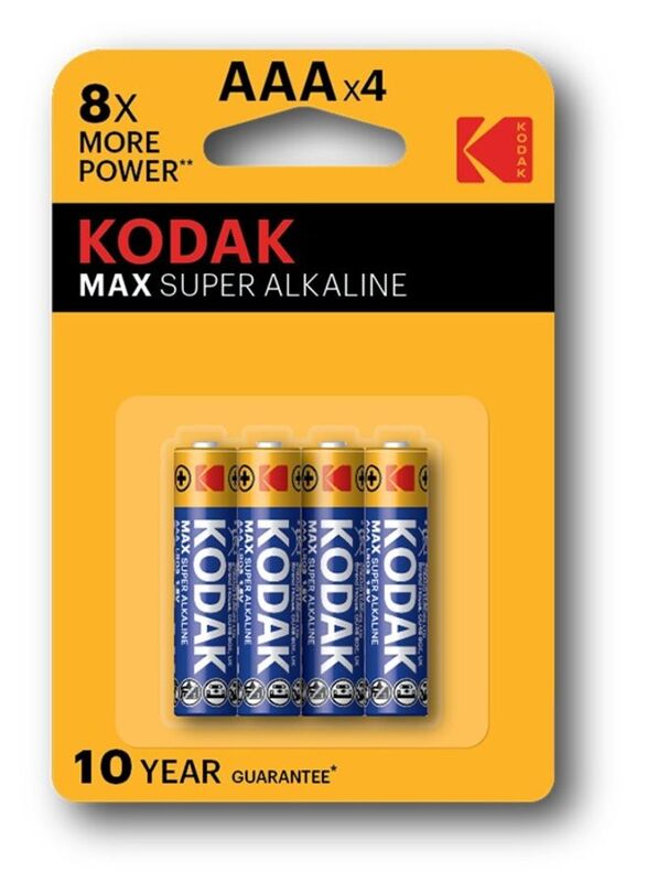 Kodak Max Super 1.5V Alkaline Batteries, 5 Cards, AAAx4, 20 Batteries, Multicolour