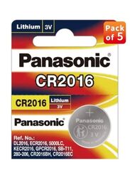 Panasonic 3V Lithium Indonesia Batteries, CR2016, 5-Pieces, Silver