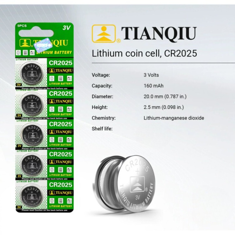 Tianqiu CR2025 Lithium 3V Batteries - 5 Pieces