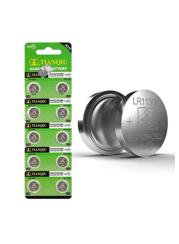 

Tianqiu AG10/ LR1130H/ 389A 1.5V Alkaline Batteries, 10 Pieces, Silver