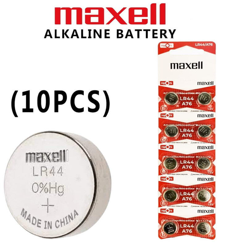 Maxell 10-Pieces (A76) LR44 AG13 Alkaline Button Cell Hg 0% 1.5V Batteries