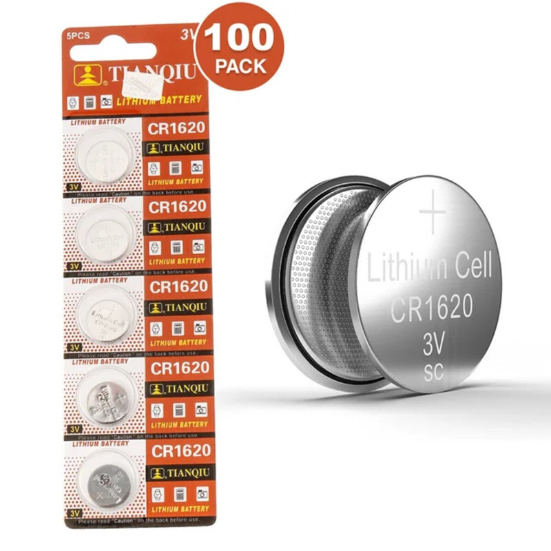 Tianqiu CR1620 Lithium 3V Batteries - 100 Pieces