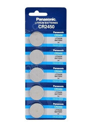Panasonic 3V Lithium Indonesia Batteries, CR2450, 5 Pieces, Grey/Blue