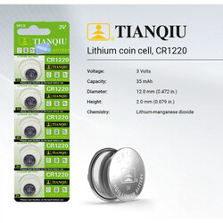 Tianqiu CR1220 Lithium 3V Batteries - 5 Pieces