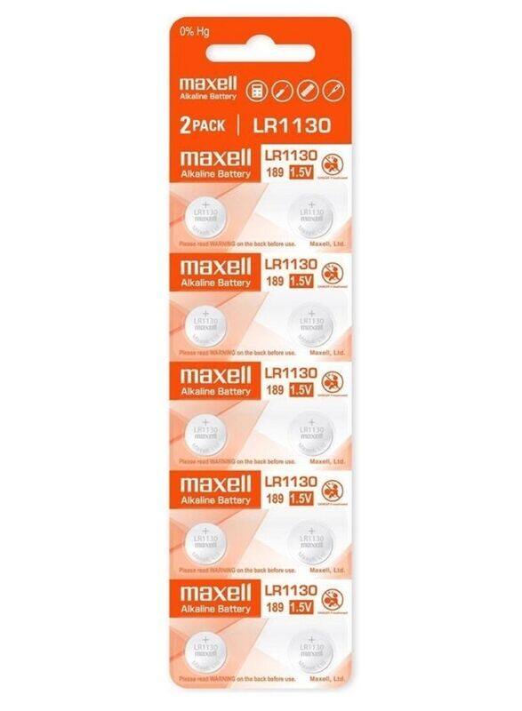 

Maxell LR1130 Alkaline 1.5 V Batteries, 10 Pieces, Silver