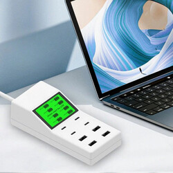 Smart LCD Display 8A Port Charger, (4 Type-C) + (4 USB Port) For Multi Purpose Use