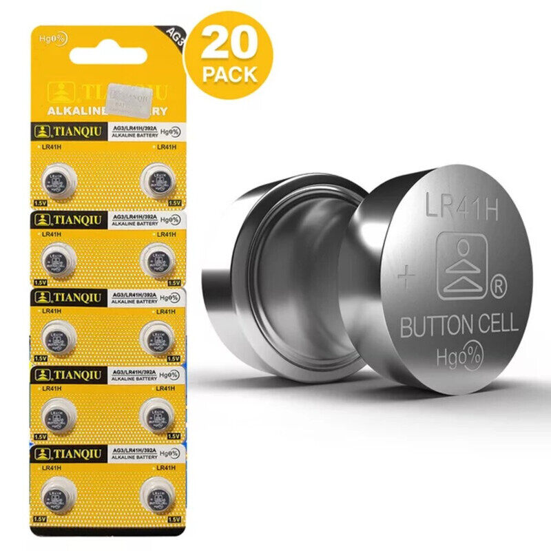 

Tianqiu AG3/ LR41H/ 392A Hg0% 1.5V Alkaline Batteries - 20 Pieces