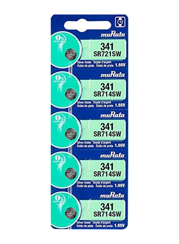 

Murata SR714SW 341 1.55V Oxide Japan Batteries, 5Pieces, Silver