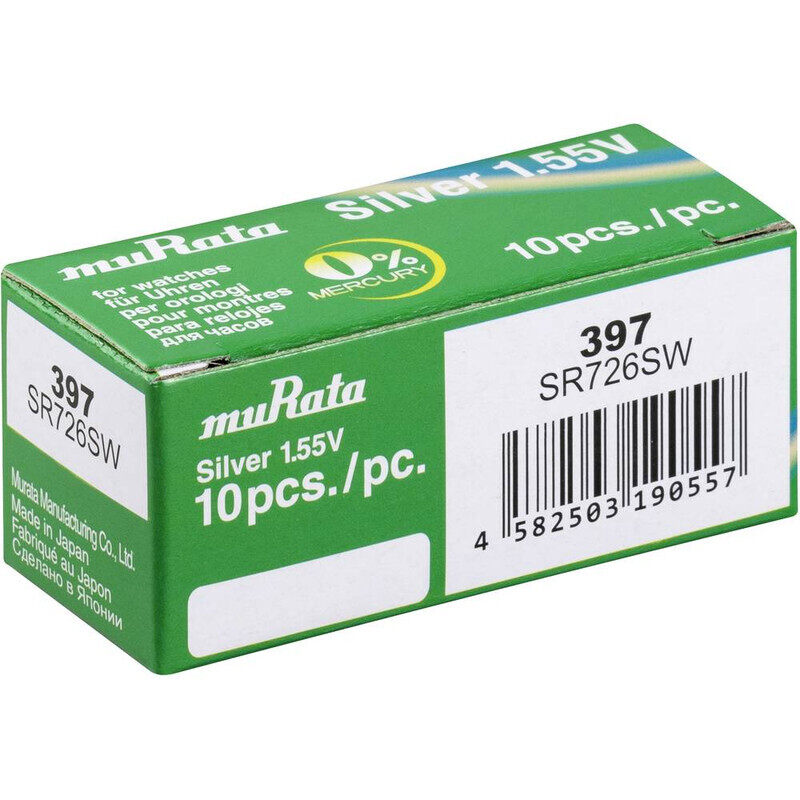 

10-Pieces Murata 397 (SR726SW) 1.55V Silver Oxide 0% Hg Mercury Free Battery For Watches