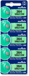 Murata SR621SW (364) Silver Oxide 1.55V (muRata) Japan Batteries - 5 Pieces