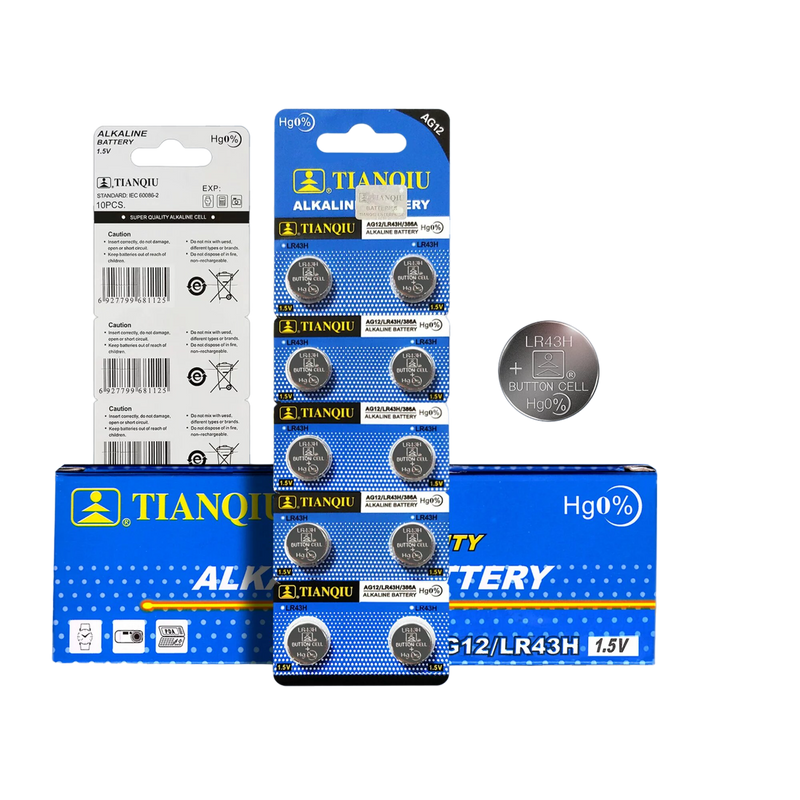 Tianqiu AG12/ LR43H/ 386A Hg0% 1.5V Alkaline Batteries - 200 Pieces