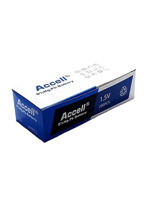 Accell AG13 LR44 A76 1.5V Alkaline Batteries, 200 Pieces, Silver
