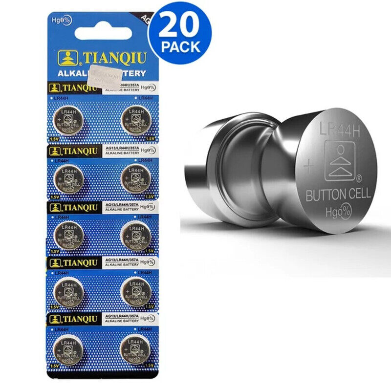 Tianqiu AG13/ LR44H/ 357A Hg0% 1.5V Alkaline Batteries - 20 Pieces