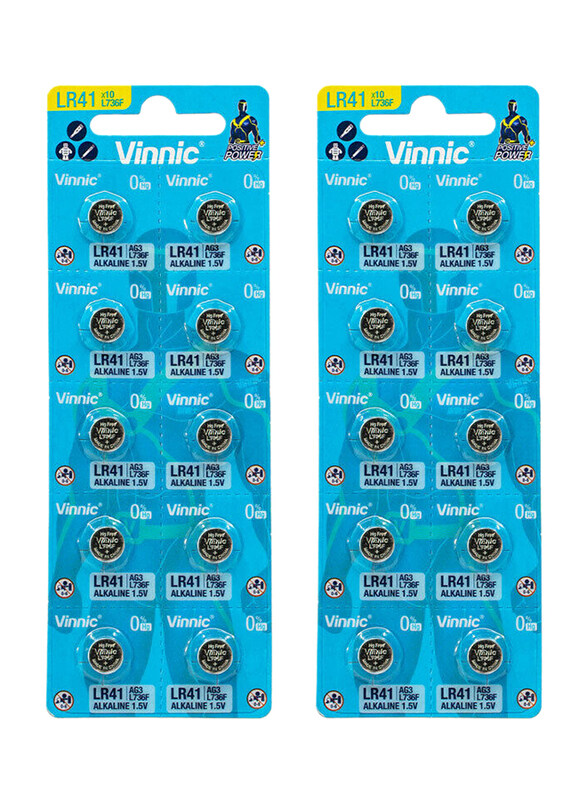 

Vinnic LR41 AG3 L736F 1.5V Alkaline Batteries, 20 Pieces, Silver