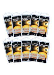 Duracell Activair Size 13 Hearing Aid 1.45V Zinc Air 0% Mercury Batteries, 60 Pieces, Silver