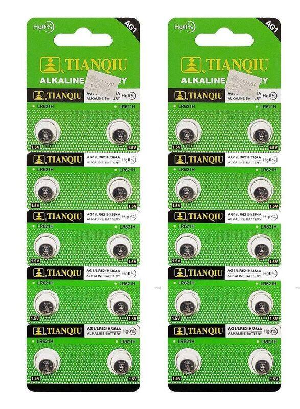 

Tianqiu AG1 1.5V Alkaline Batteries Set, 20 Pieces, LR621H/364A, Silver