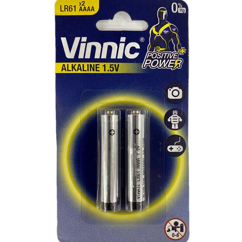 Vinnic LR61/AAAA Positive Power Hg 0% 1.5V Alkaline Batteries - One Card