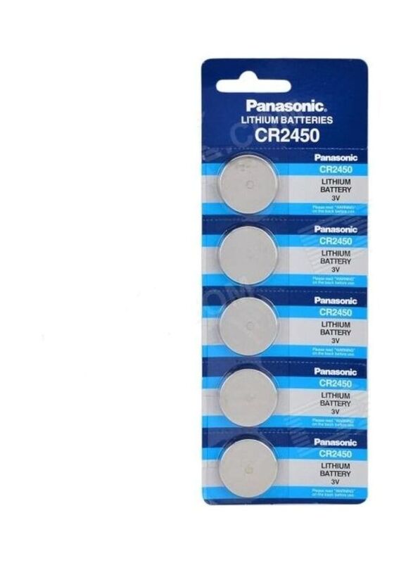Panasonic CR2450 3V Lithium Batteries, 5 Pieces, Silver