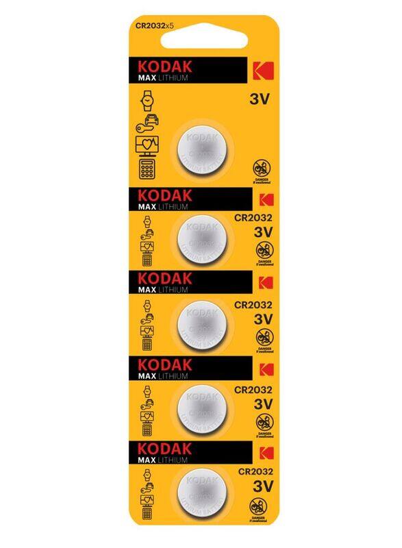 

Kodak CR2032 Max Lithium 3V Batteries, 5 Pieces, Silver