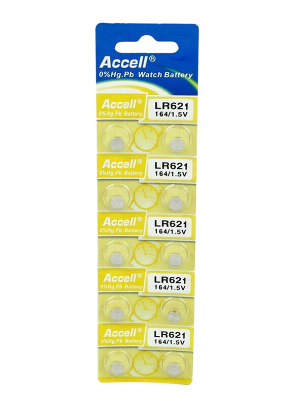

Accell AG1 LR621 164 1.5V Alkaline Batteries, 10 Pieces, Silver