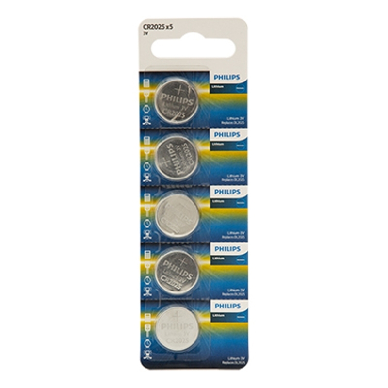 Philips CR2025 Lithium 3V Batteries - 5 Pieces