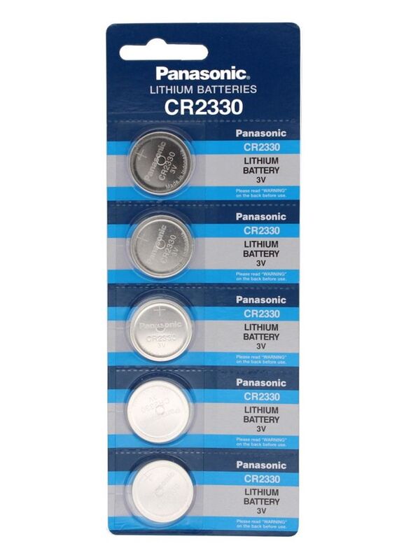 Panasonic CR2330 3V Lithium Batteries, 5 Pieces, Silver