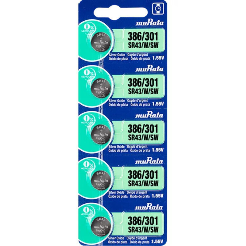 

Murata SR43/W/SW (386/301) Silver Oxide 1.55V (muRata) Japan Batteries - 5 Pieces