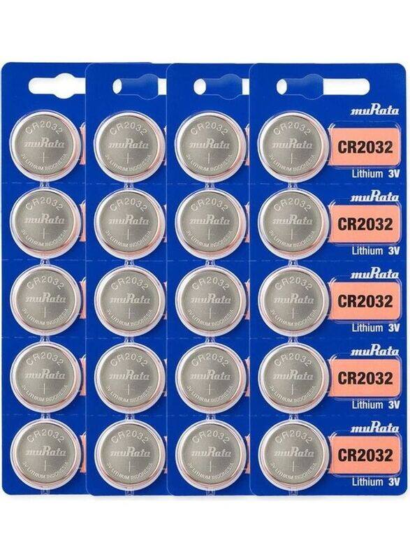 

Murata CR2032 Lithium 3V Coin Cell Batteries, 20 Pieces, Silver