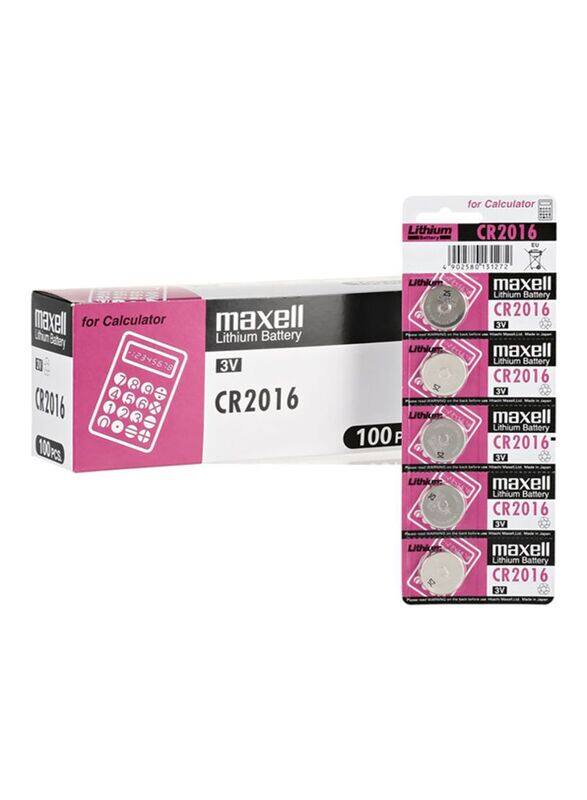 

Maxell CR2016 3V Lithium Battery for Calculator, 100 Pieces, Silver