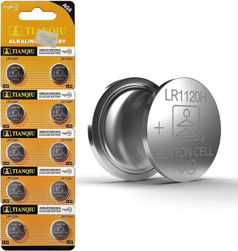 

Tianqiu AG8/ LR1120H/ 391A Hg0% 1.5V Alkaline Batteries - 10 Pieces