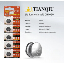 Tianqiu CR1620 Lithium 3V Batteries - 5 Pieces