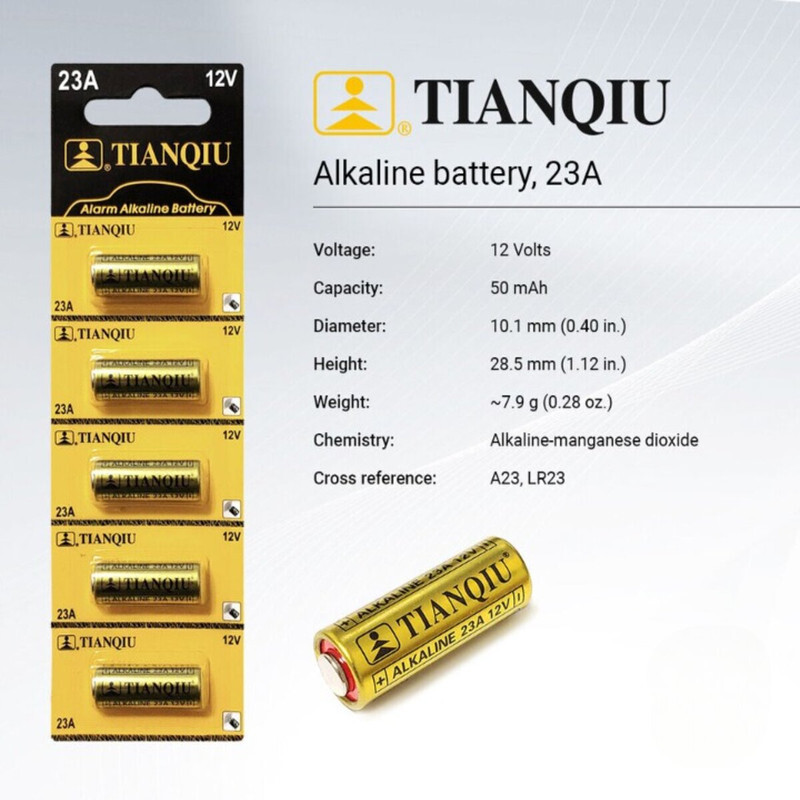 Tianqiu 23A Alkaline 12V Batteries - 5 Pieces