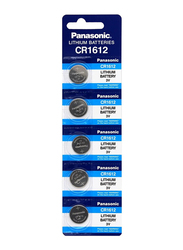 Panasonic CR1612 3V Lithium Indonesia Batteries, 5 Pieces, Silver