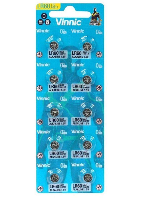 

Vinnic LR60 1.5V Alkaline Batteries, 10 Pieces, Silver