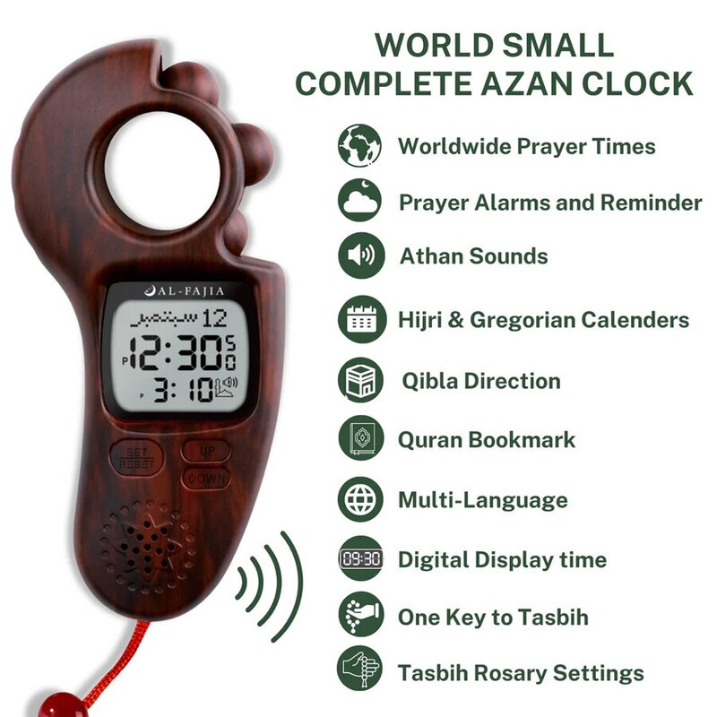 AL-FAJIA Digital Tasbih Tally Counter, Worldwide Azan Sound Reminder With Azan Time (Red Wood)