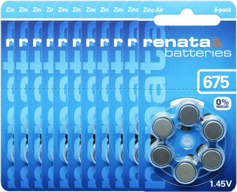 

Renata 60-Pieces (Size 675) Zinc Air 1.45V Hearing Aid Batteries