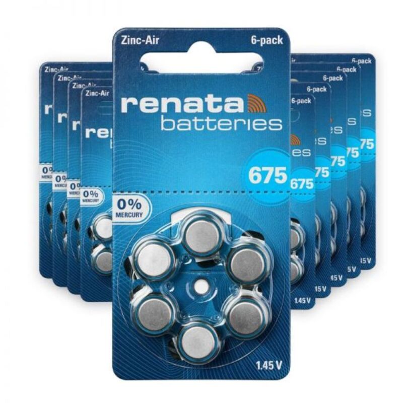 Renata 60-Pieces (Size 675) Zinc Air 1.45V Hearing Aid Batteries