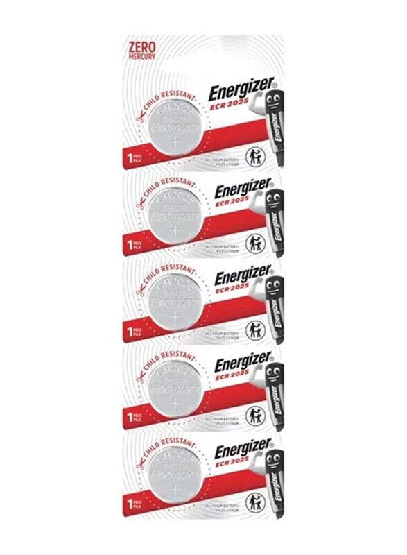 

Energizer 3V Lithium Coin Cell Batteries, CR2025, 5 Pieces, Silver