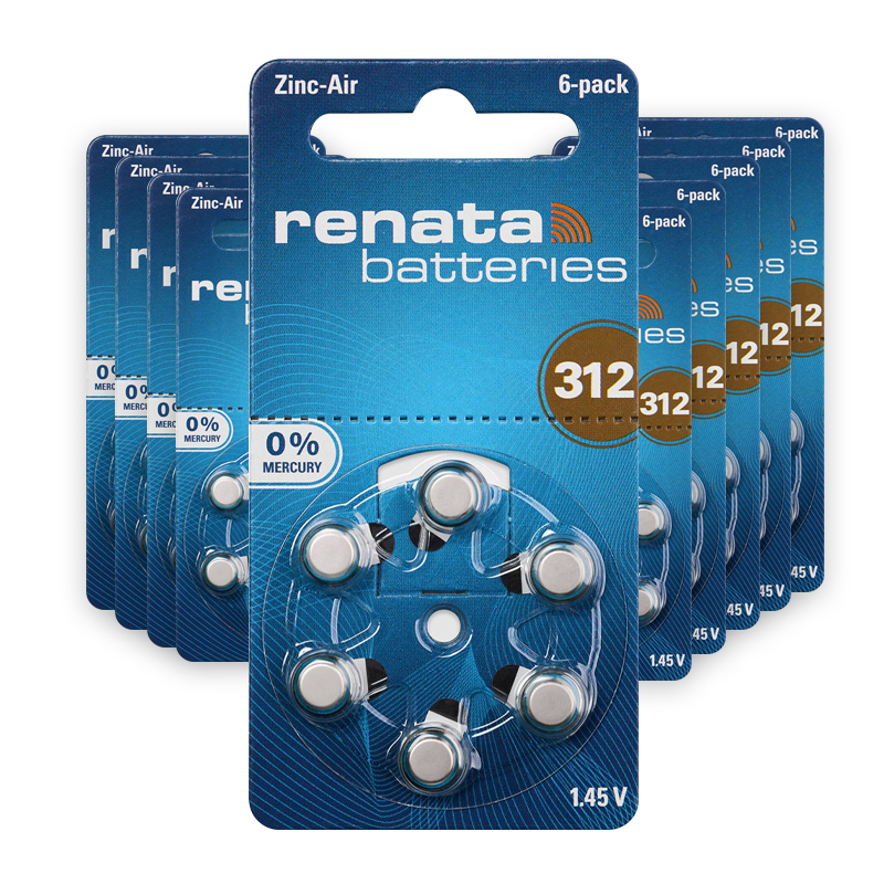Renata 60-Pieces (Size 312) Zinc Air 1.45V Hearing Aid Batteries