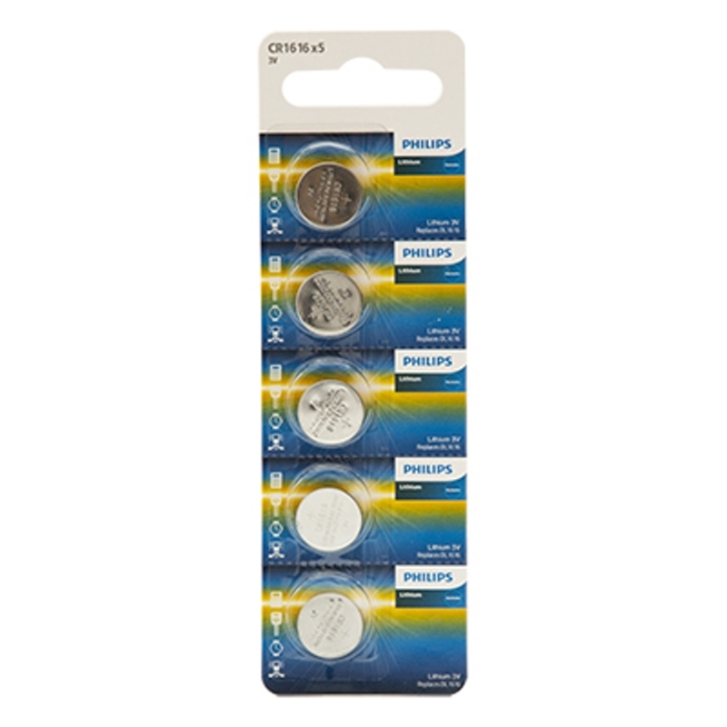 Philips CR1616 Lithium 3V Batteries - 5 Pieces