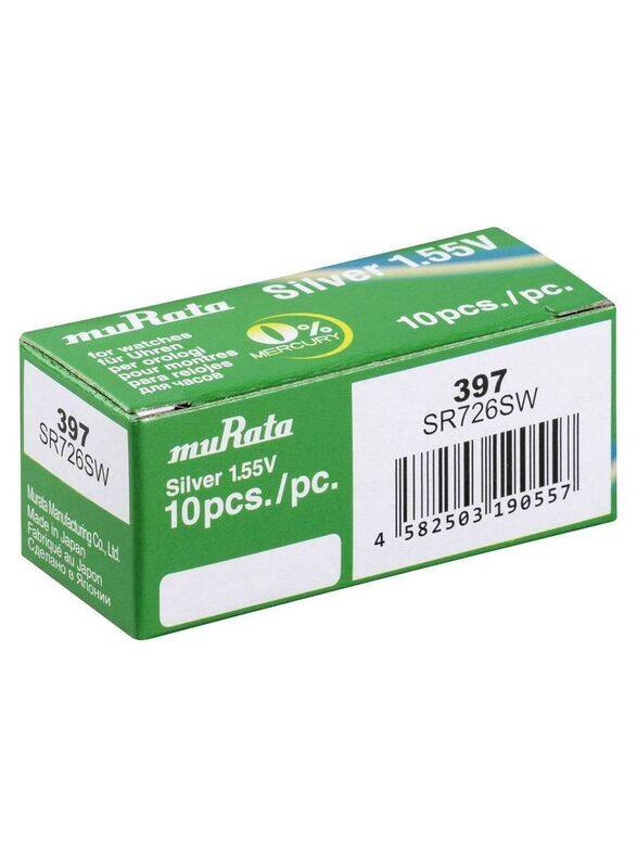 

Murata SR726SW/397 Silver Oxide Watch Batteries, 10 Pieces, Silver
