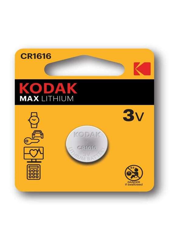 Kodak Max Lithium 3V Batteries, CR1616, 2 Pieces, Silver
